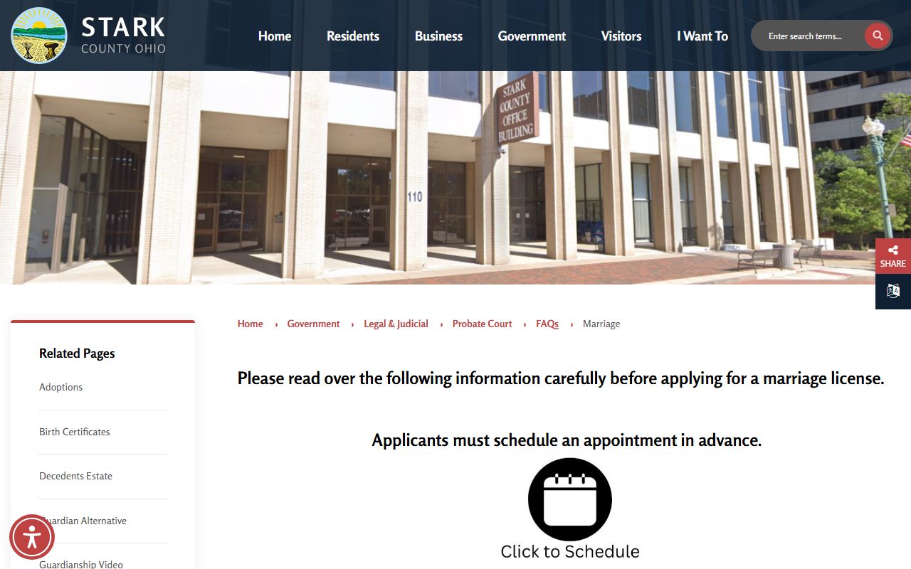 Canton marriage records Stark County Probate Court FAQ page