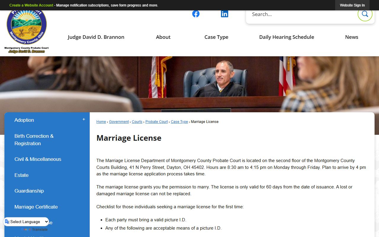 Dayton marriage records Montgomery County Probate Court portal