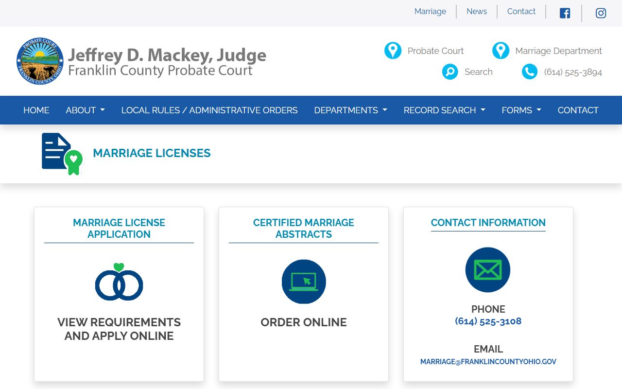 Dublin marriage records Franklin County Probate Court Marriage Department page