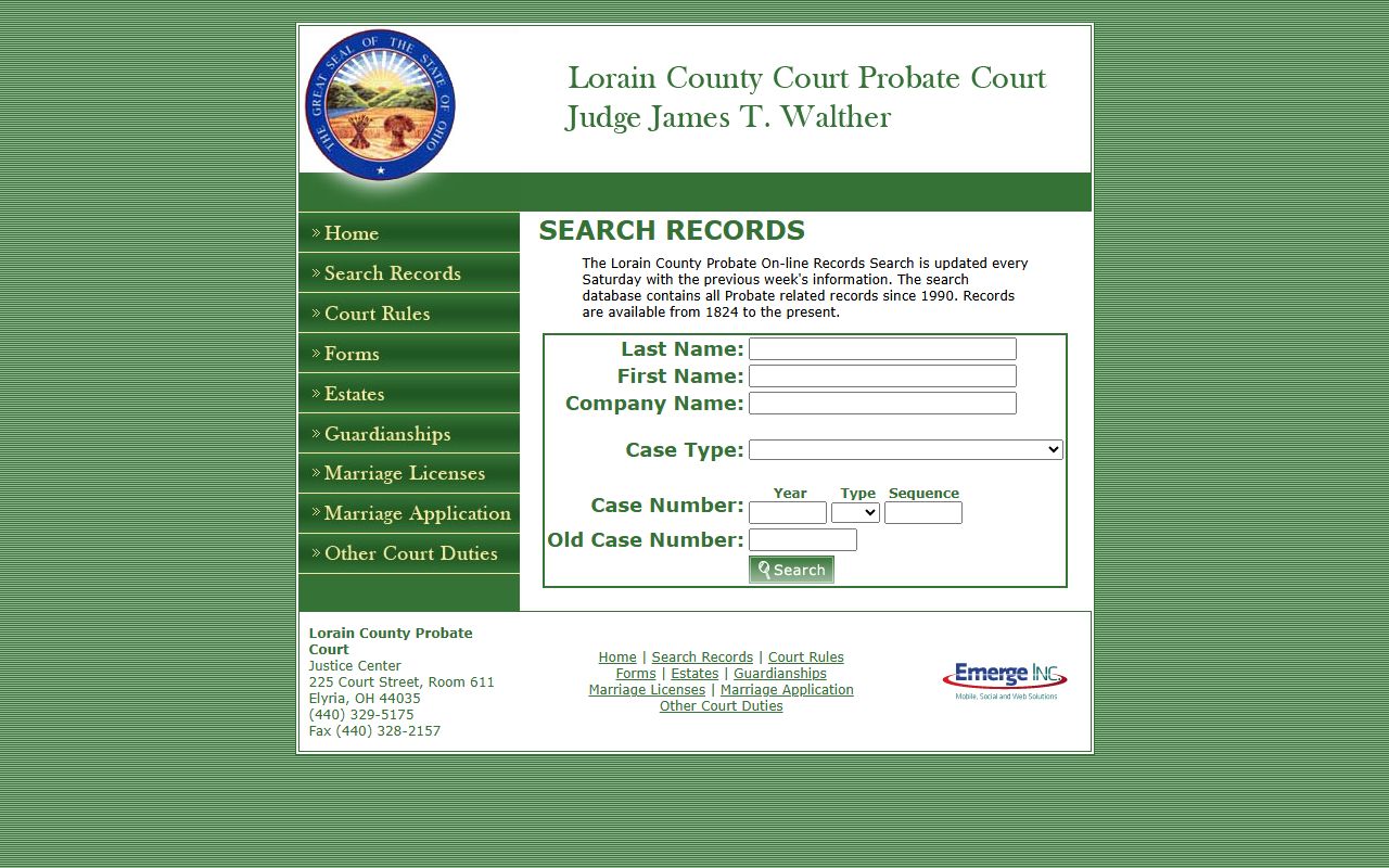 Elyria marriage records Lorain County Probate Court search portal