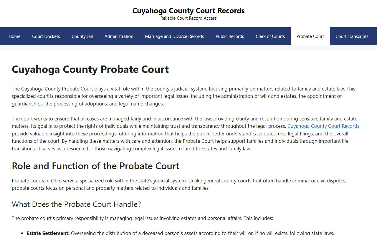 Cuyahoga County Probate Court page for Euclid marriage records