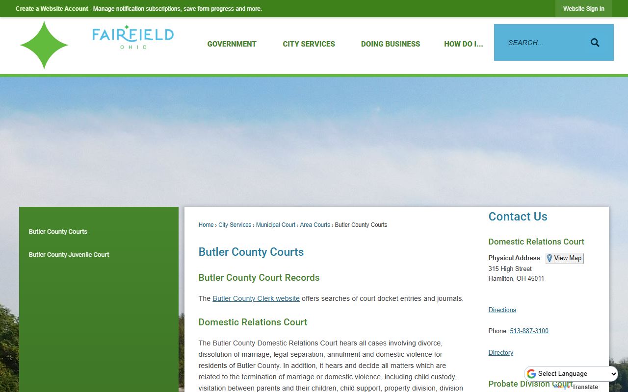 Fairfield marriage records City of Fairfield Butler County Courts information page
