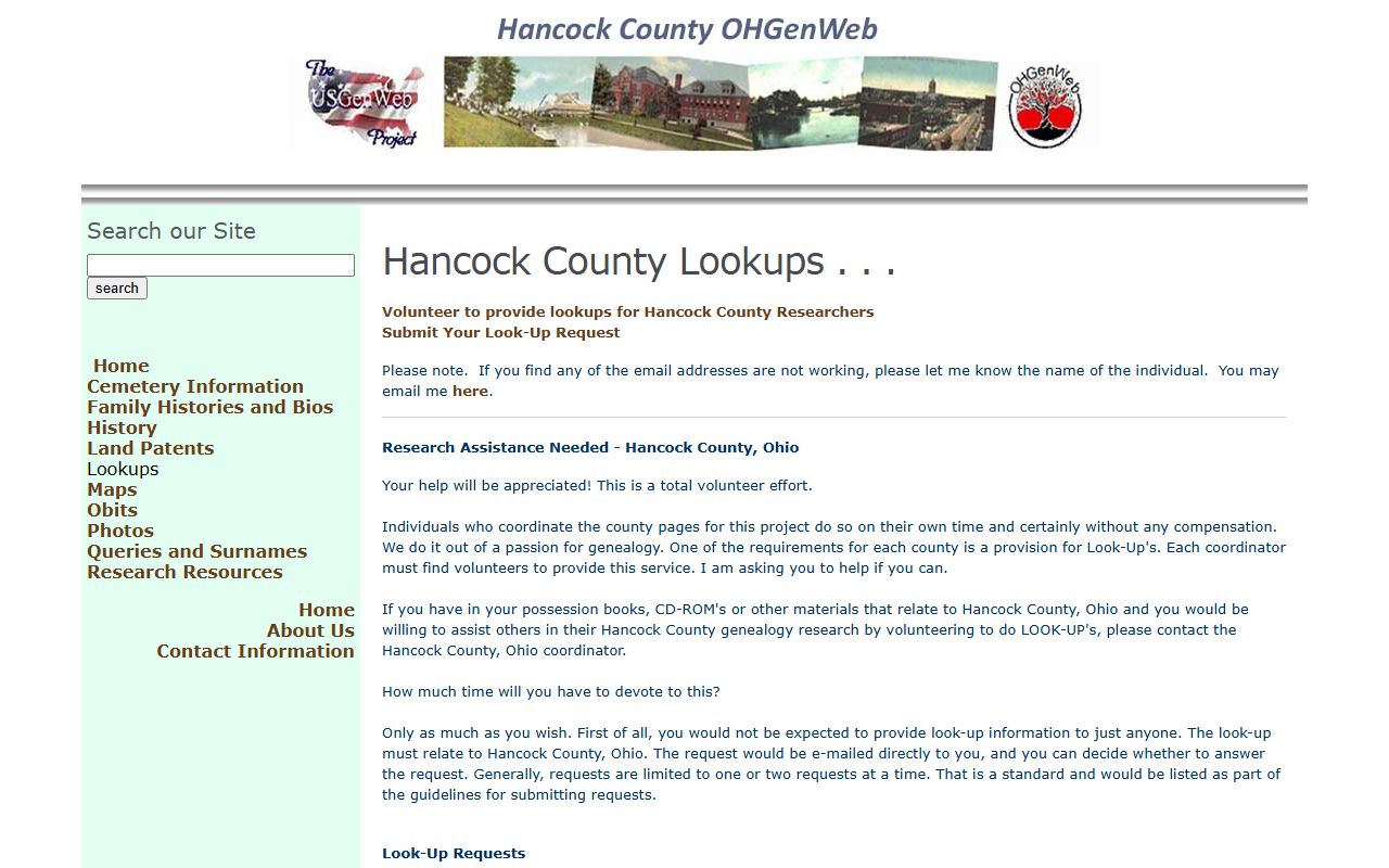 Findlay marriage records Hancock County OHGenWeb volunteer lookup page