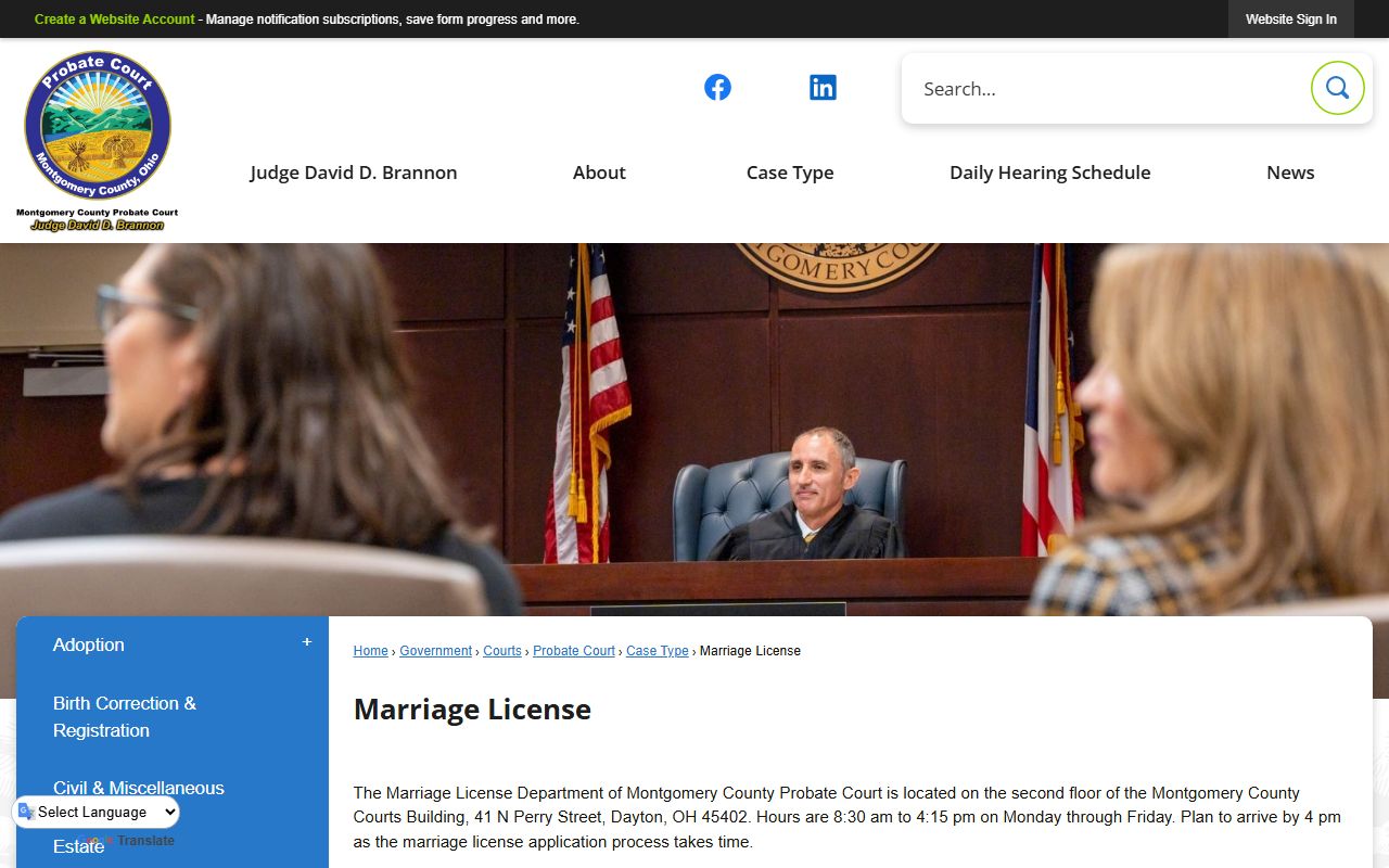 Kettering marriage records Montgomery County Probate Court portal