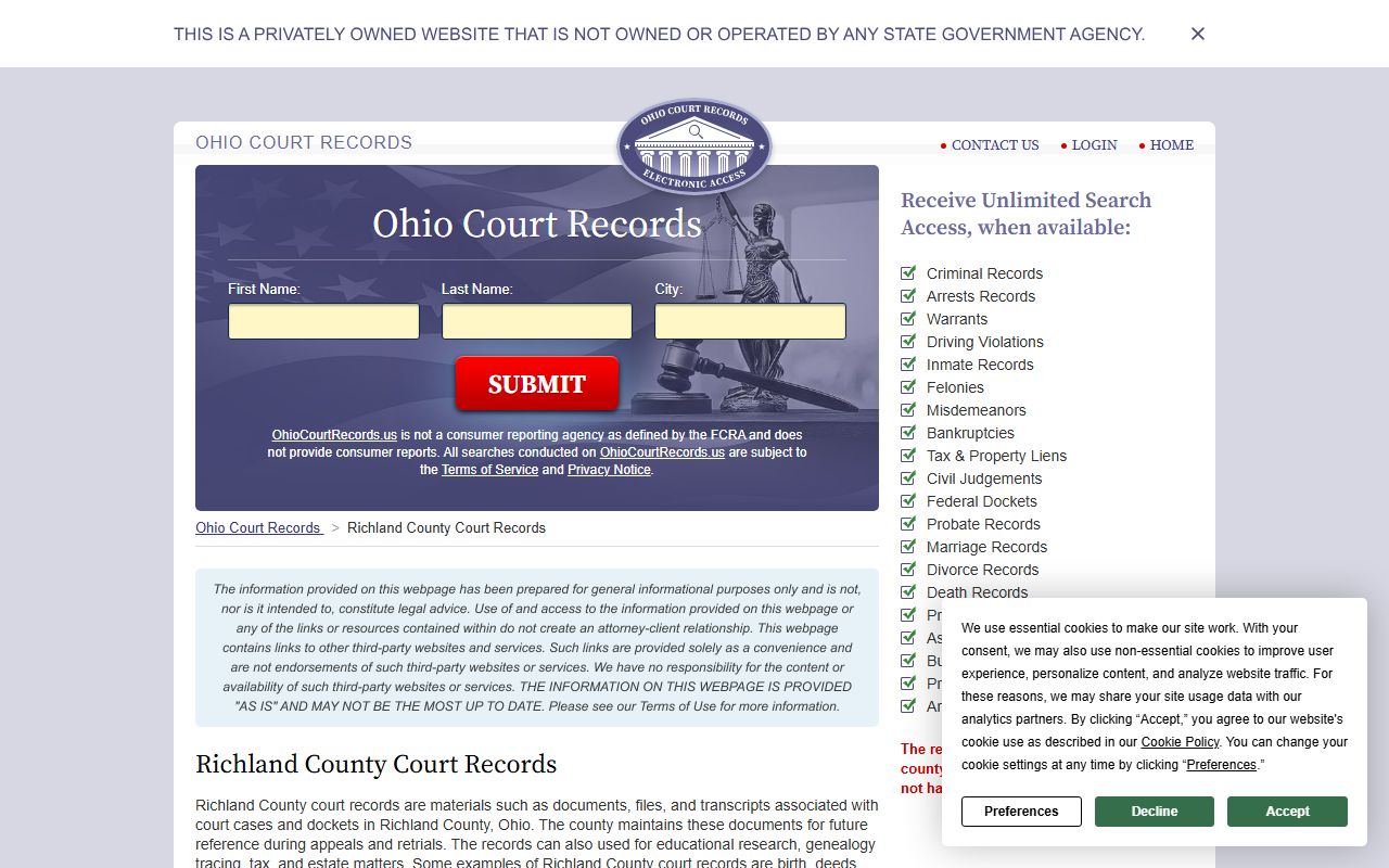 Mansfield marriage records Richland County court records page