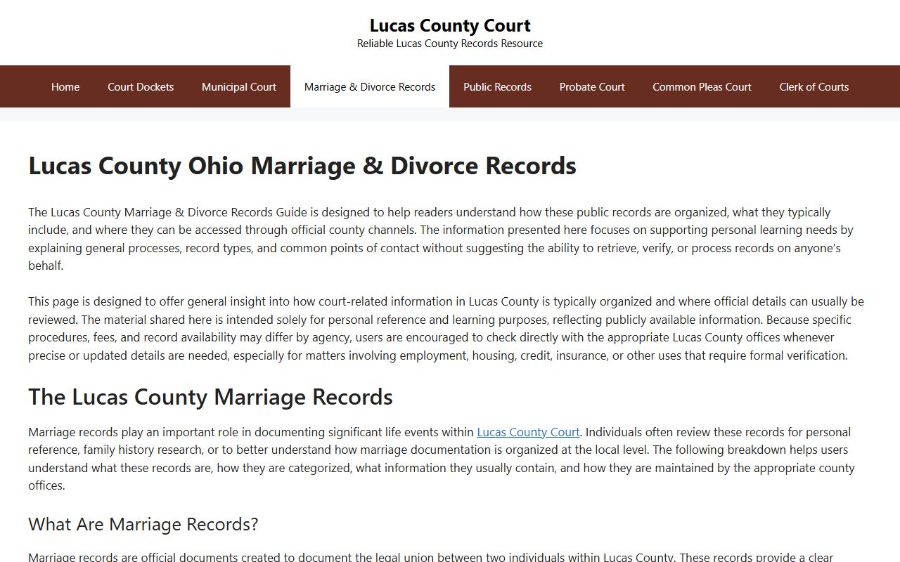 Toledo marriage records Lucas County Courts portal