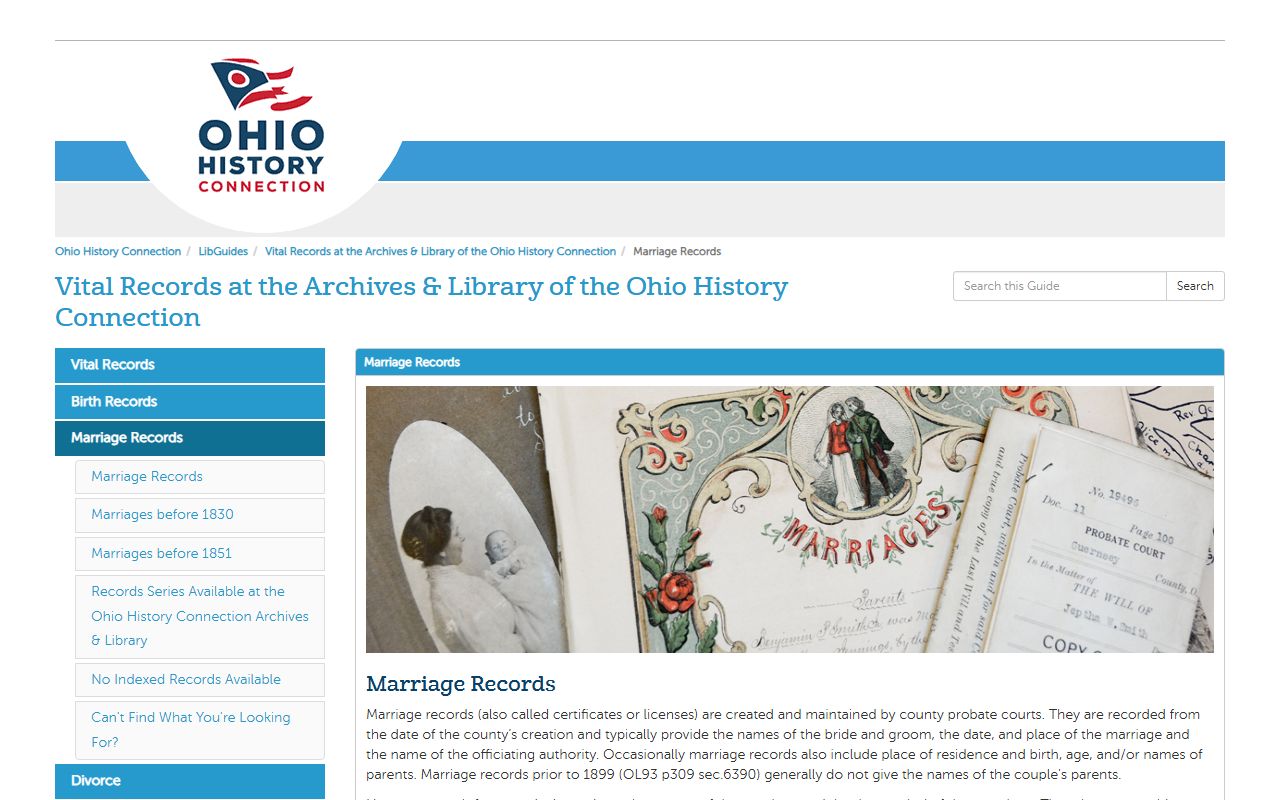 Ohio History Connection guide for Clinton County marriage records