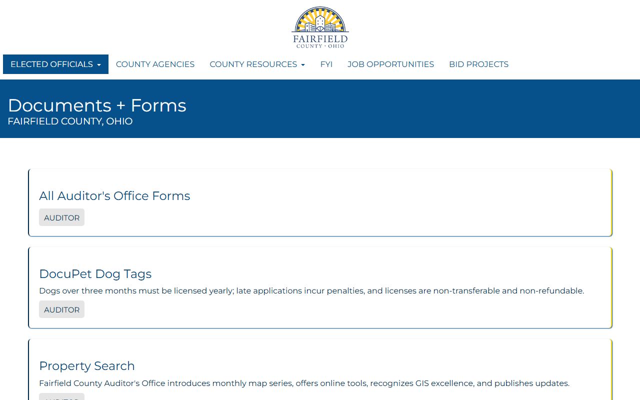 Fairfield County documents and forms page for marriage records access