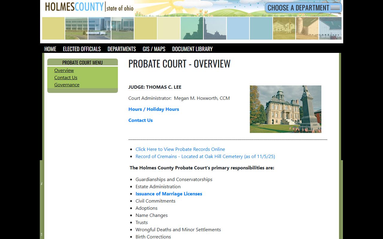Holmes County Probate Court overview for marriage records