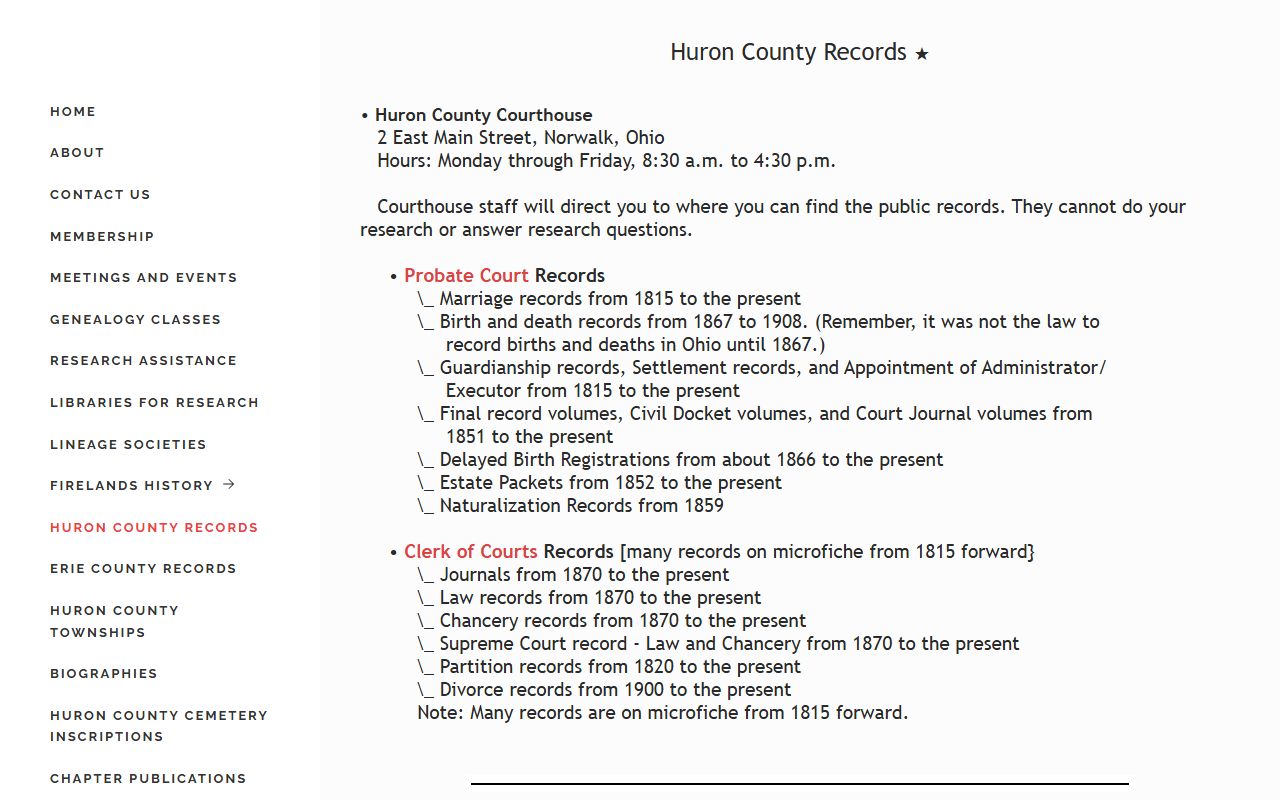 Huron County Ohio marriage records at the genealogical society