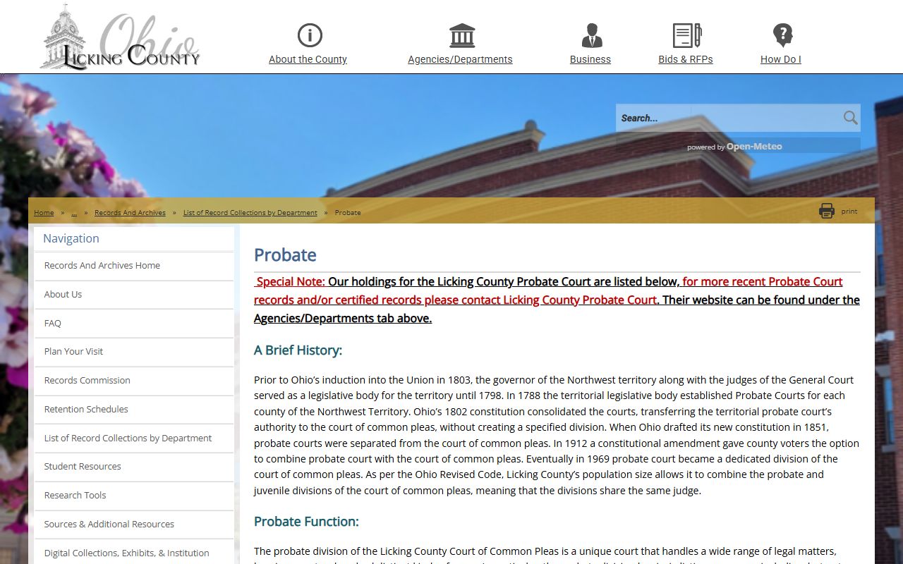 Licking County Records and Archives Center probate records collection