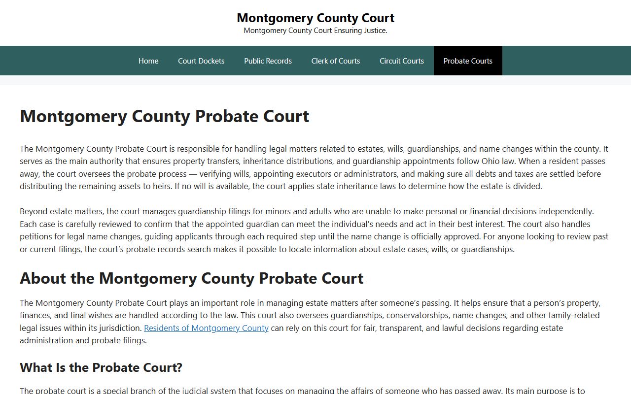 Montgomery County Courts probate court overview page