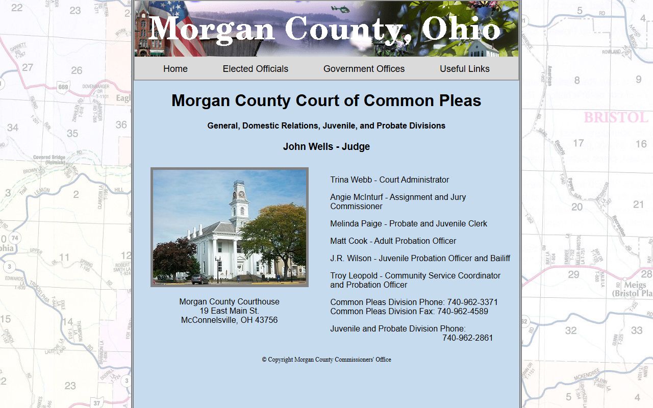 Morgan County Court of Common Pleas website showing court information