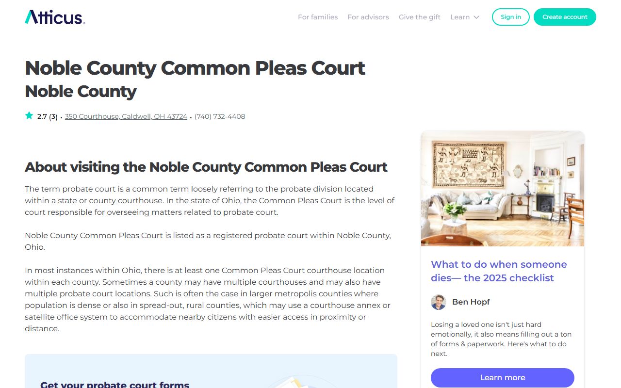 Atticus Noble County Probate Court guide