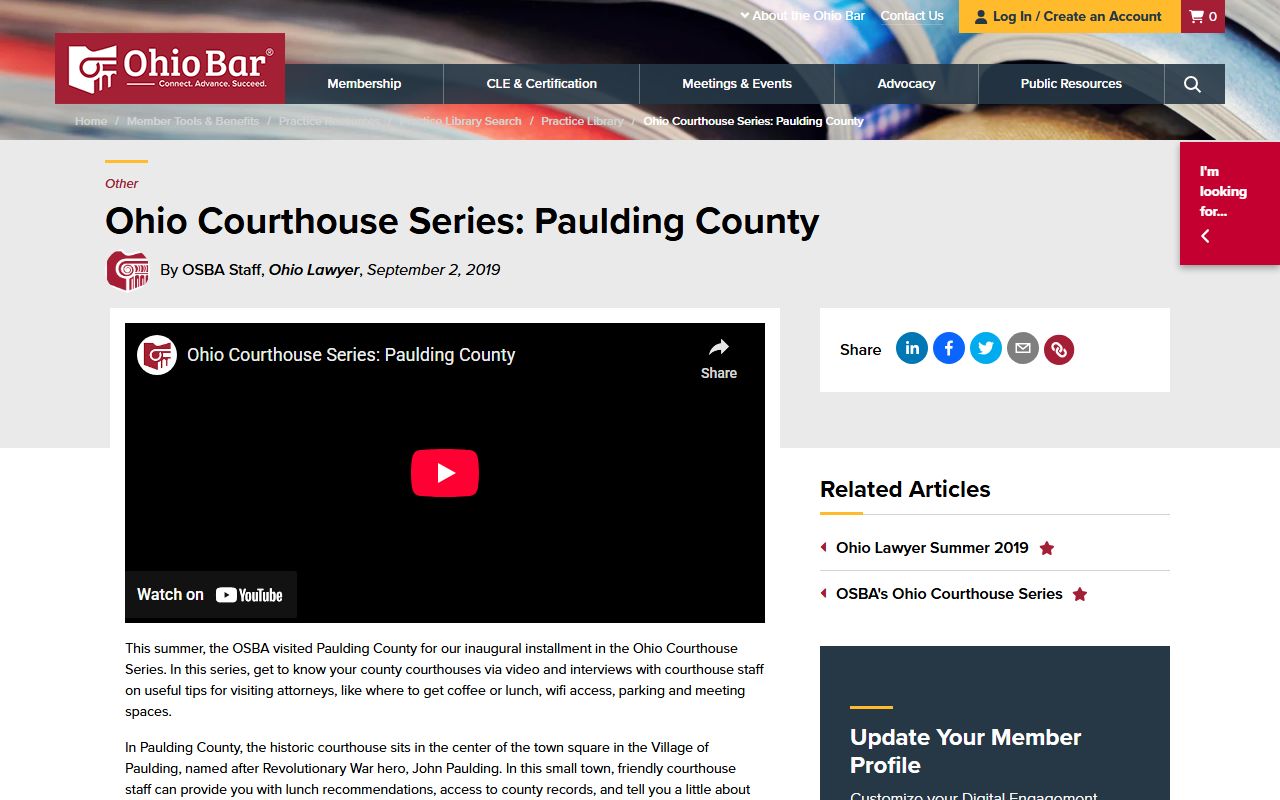 Ohio State Bar Association Paulding County Courthouse profile