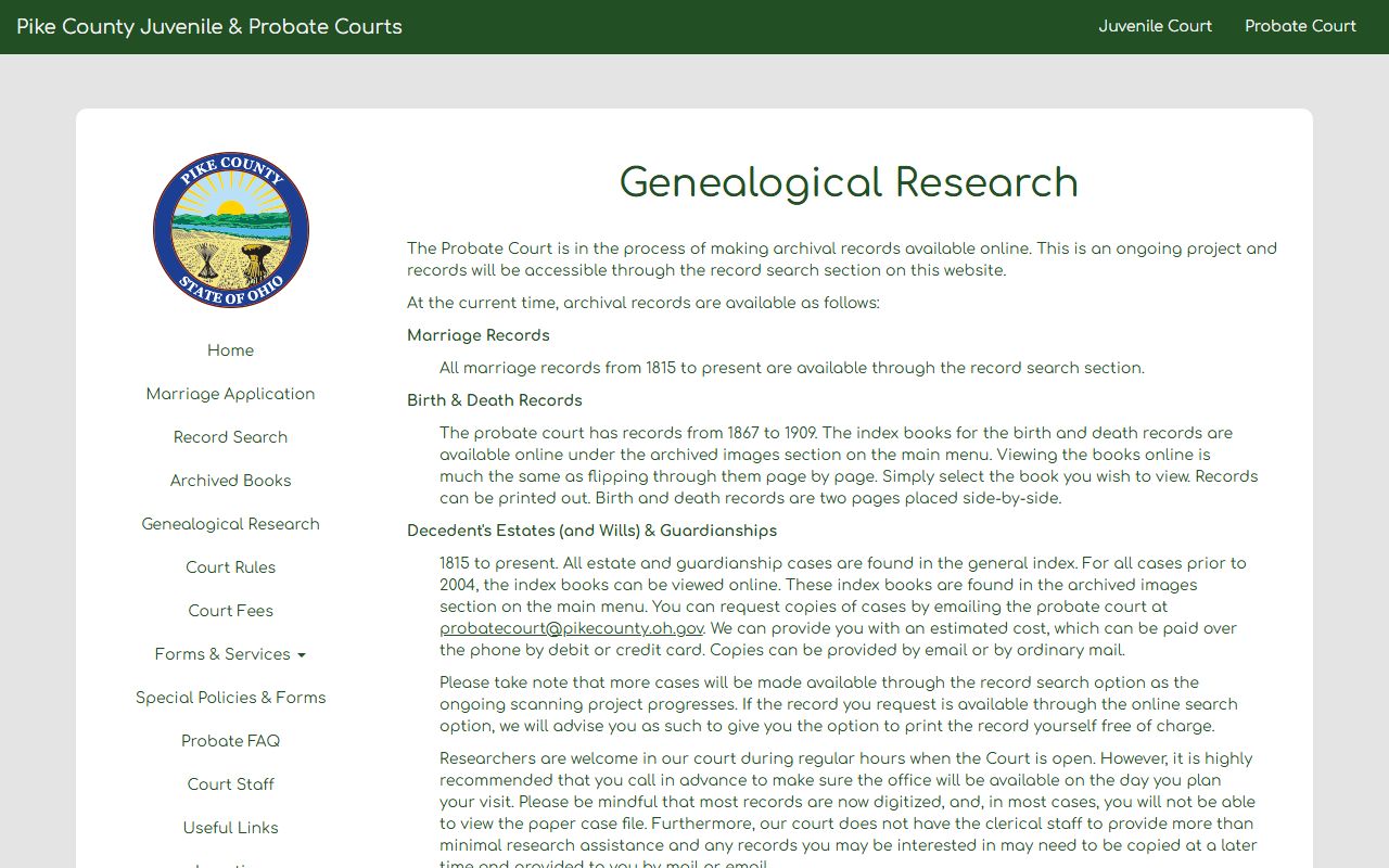 Pike County Probate Court marriage license application page