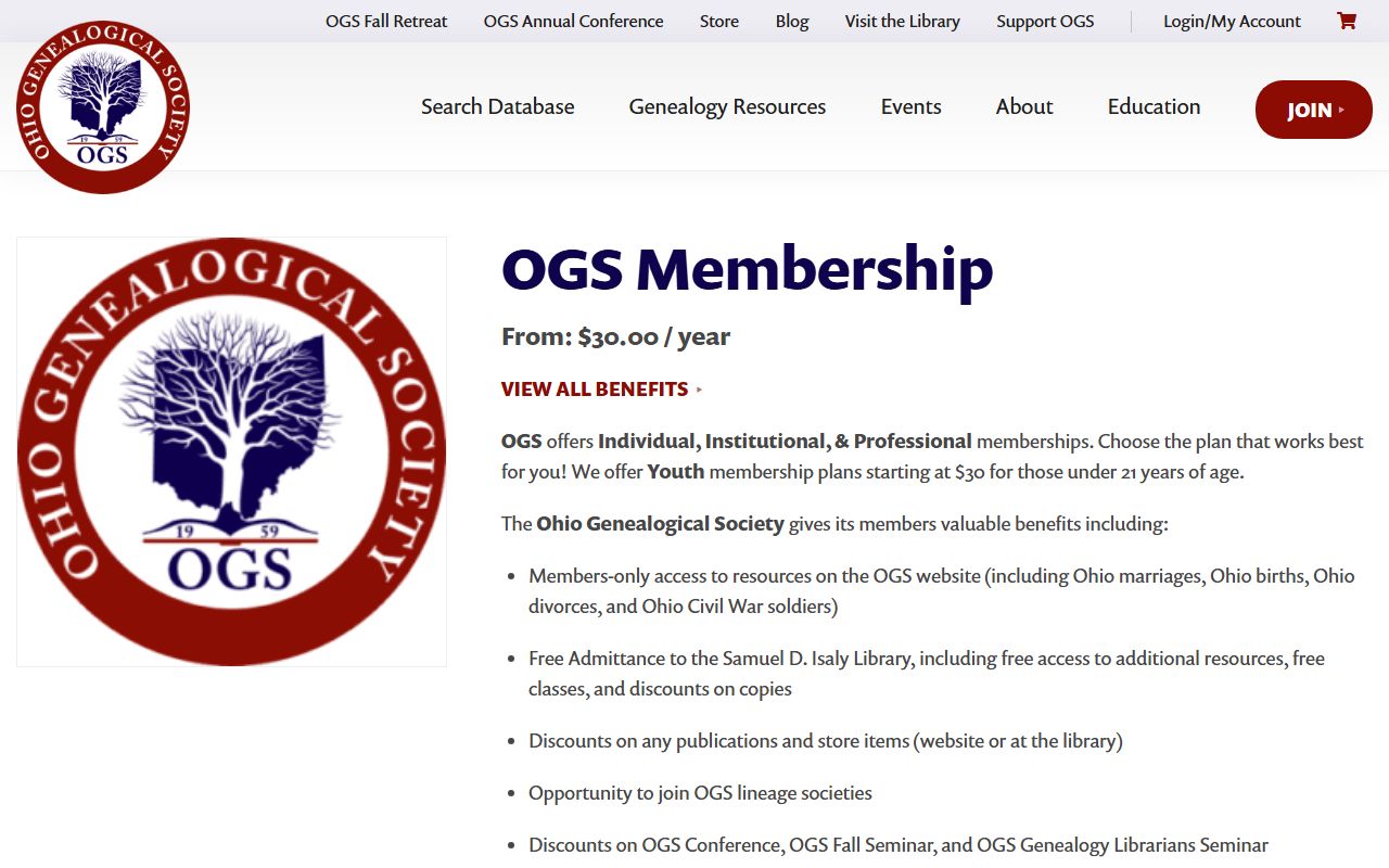 Ohio Genealogical Society membership page for Ohio marriage records research
