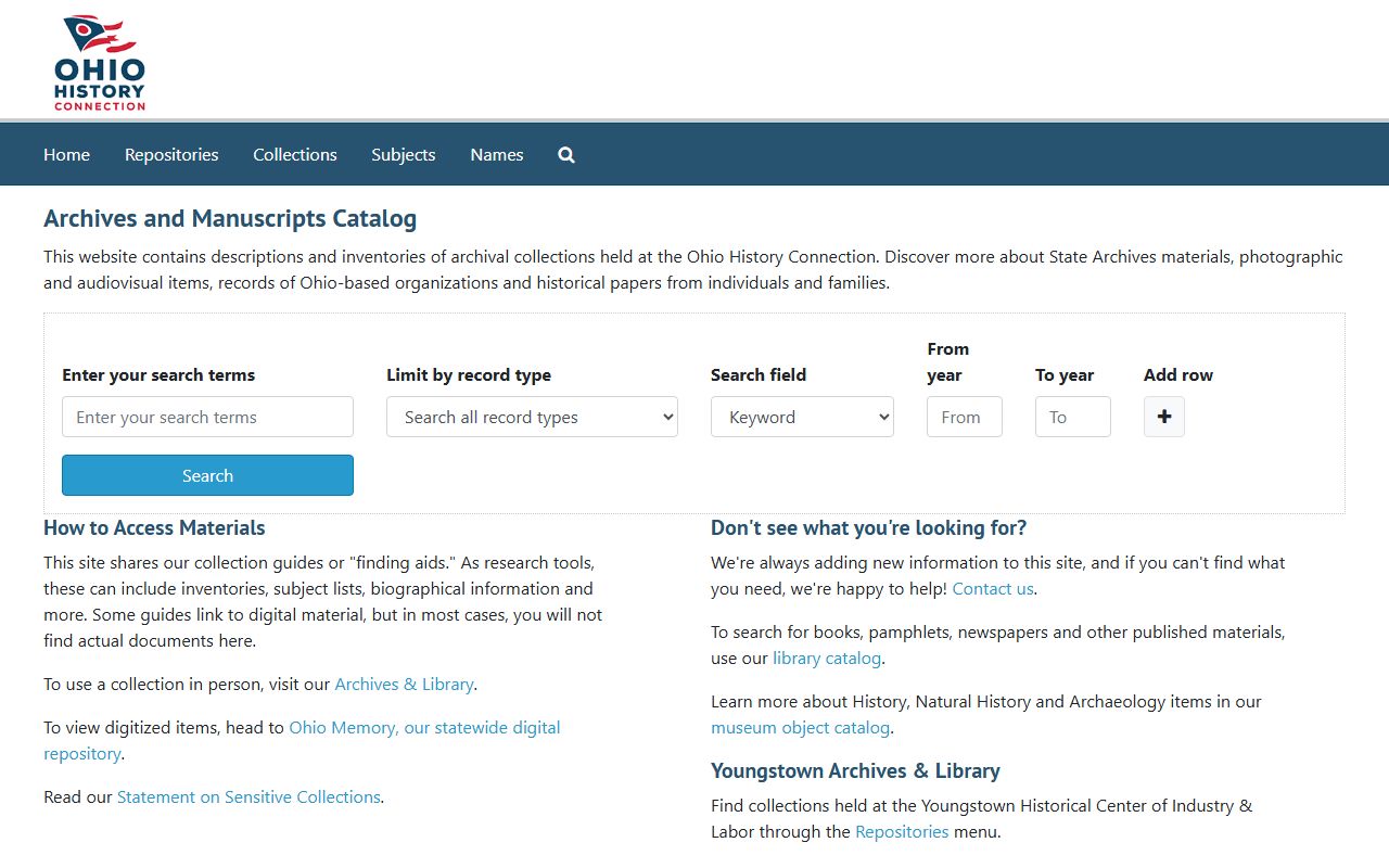 Ohio History Connection ArchivesSpace for Ohio marriage records research